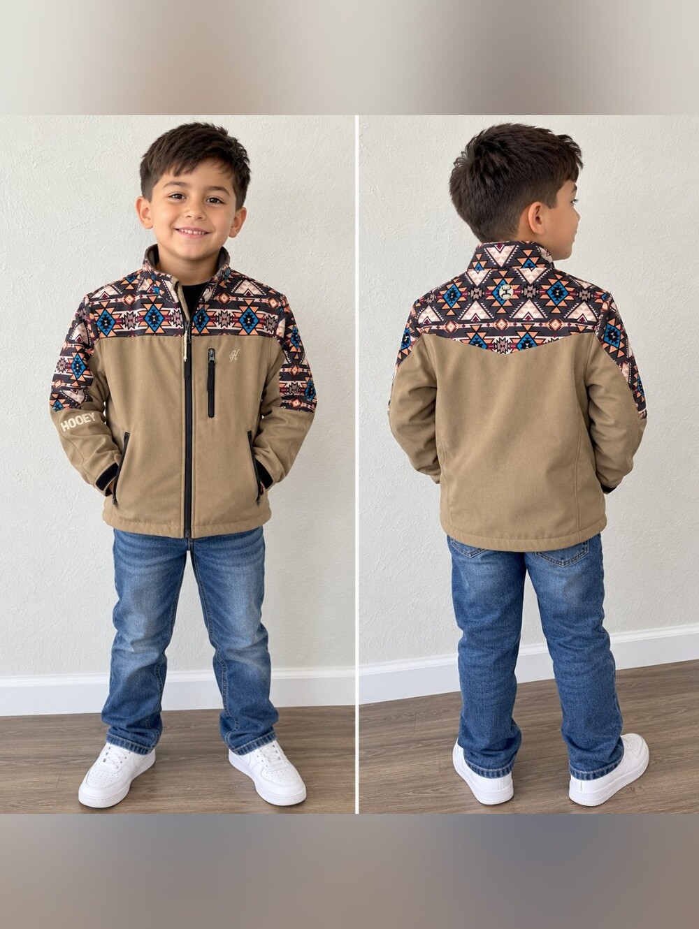Hooey Tan Kids Jacket with Aztec Yoke